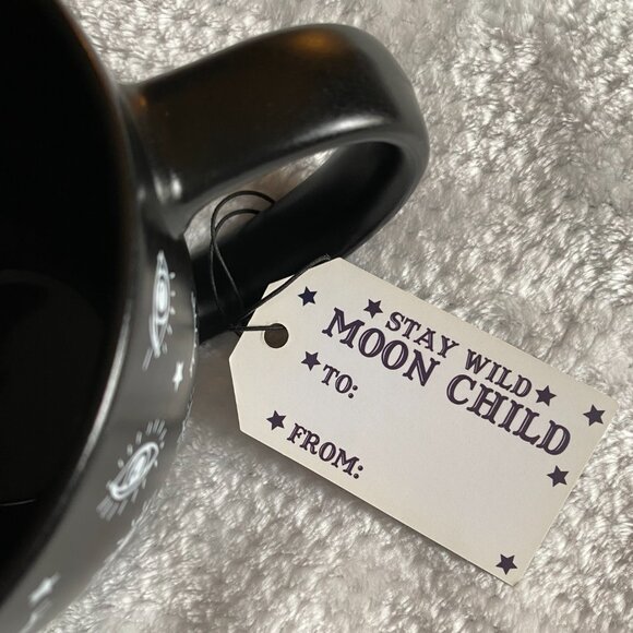 Stay Wild Moon Child Third Eye Black and White Wide 18oz Cappuccino Coffee Mug - Picture 9 of 9